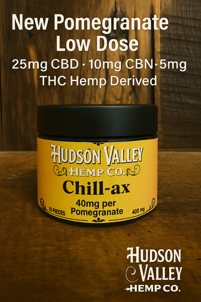 Chill-ax Low Dose Pomegranate Gummies – 25mg CBD • 10mg CBN • 5mg THC (Hemp-Derived)