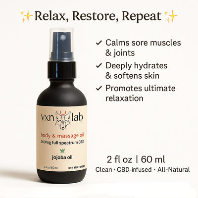 VXN Lab Body & Massage Oil – 250mg Full Spectrum CBD with Jojoba Oil